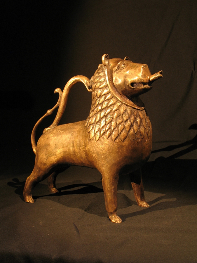 Medieval bronze aquamanile in the form of a lion